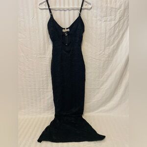 Black Long Lace Cutout Maxi Dress with Adjustable Straps
